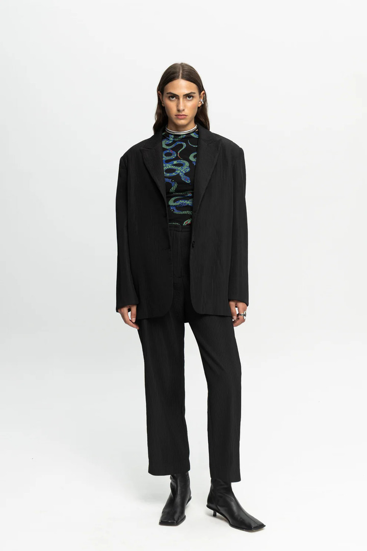 Ribbed Textured Blazer Black