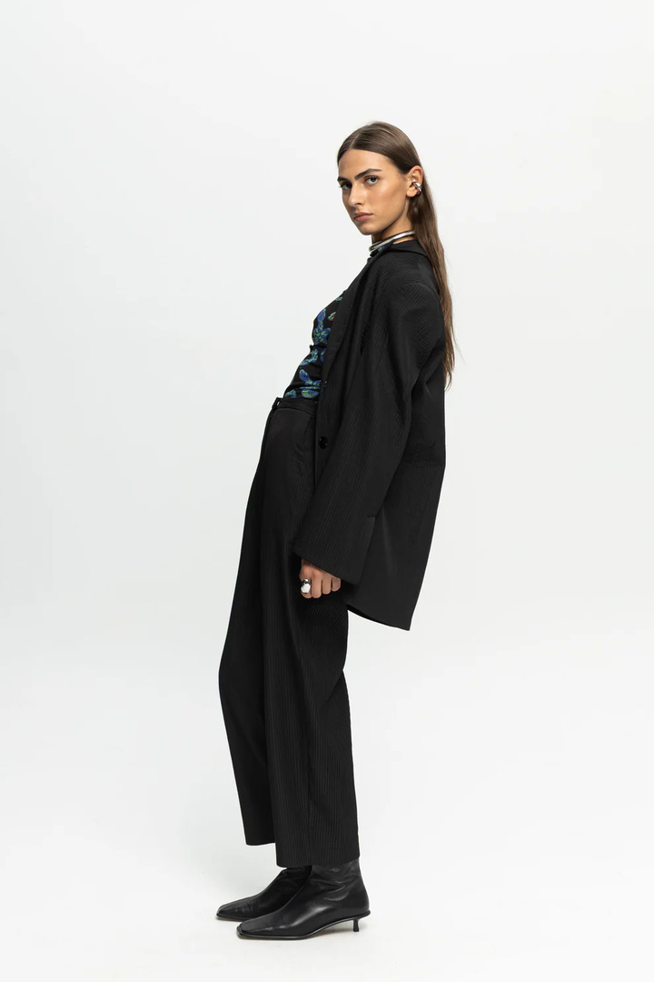 Ribbed Textured Blazer Black