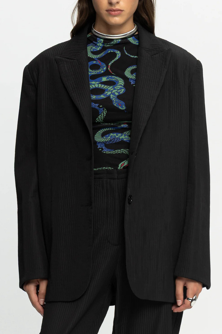Ribbed Textured Blazer Black