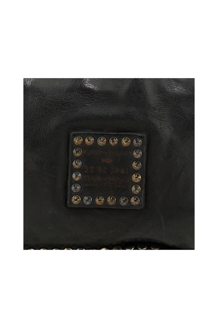 Agnese Crossbody Bag "AGNESE" in garment-dyed cowhide leather with studs-Black and Strass Black