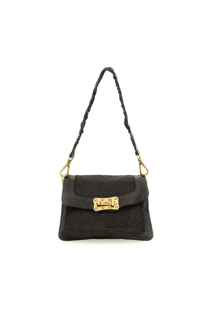 Pisa Crossbody Bag "AGNESE" in garment-dyed woven cowhide leather Brown