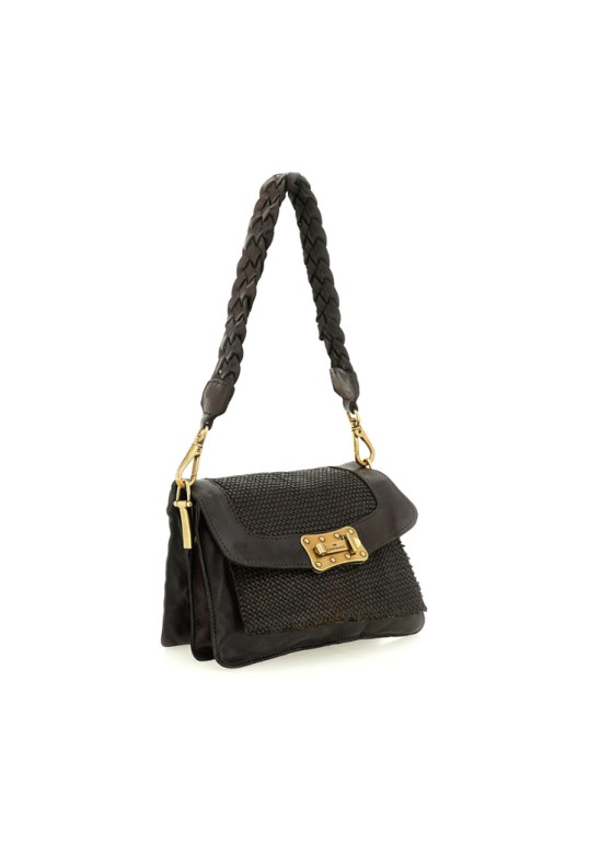 Pisa Crossbody Bag "AGNESE" in garment-dyed woven cowhide leather Brown
