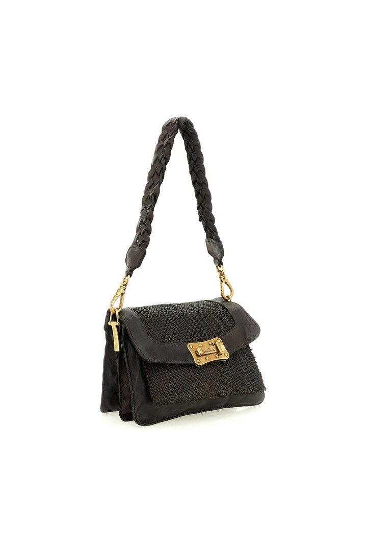 Pisa Crossbody Bag "AGNESE" in garment-dyed woven cowhide leather Brown