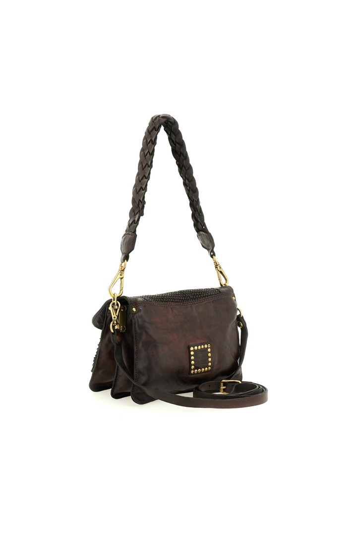 Pisa Crossbody Bag "AGNESE" in garment-dyed woven cowhide leather Brown