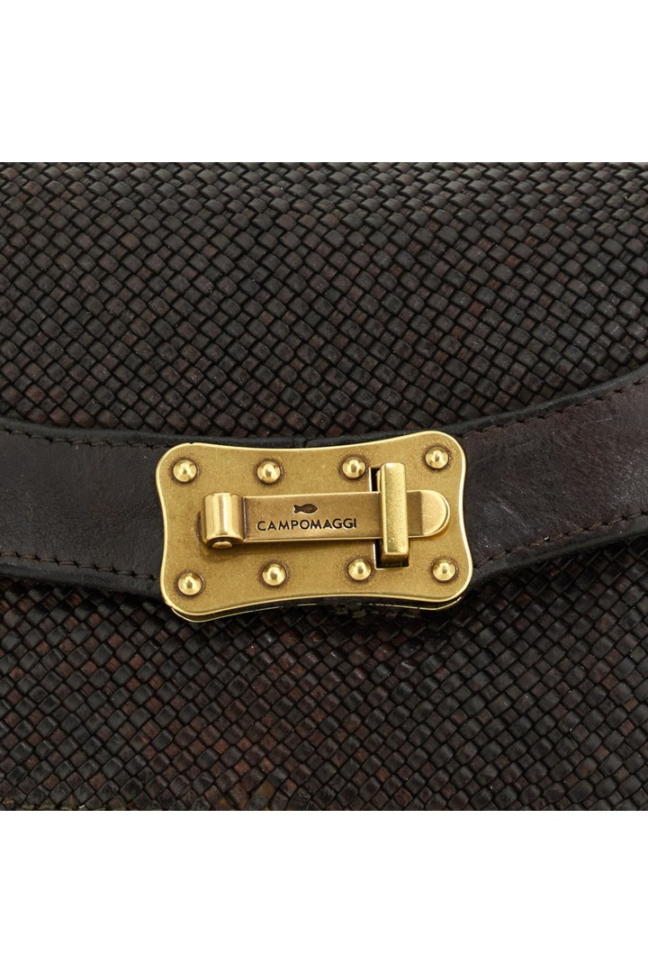 Pisa Crossbody Bag "AGNESE" in garment-dyed woven cowhide leather Brown