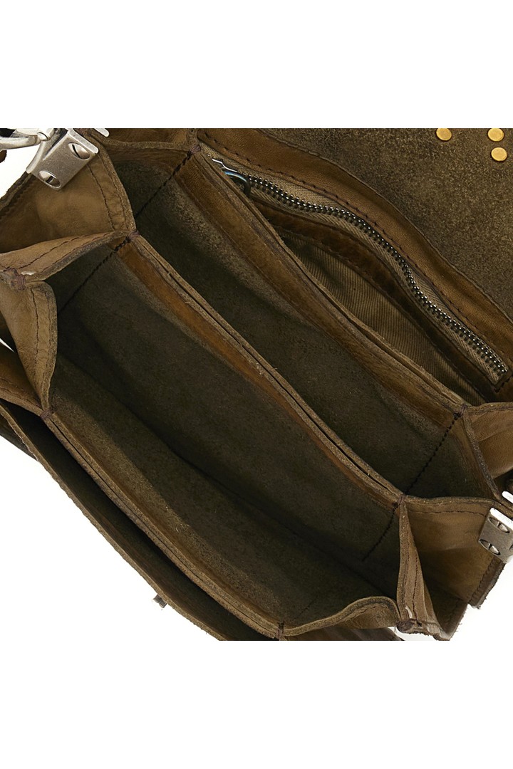 Siena Crossbody Bag "AGNESE" in garment-dyed cowhide leather with studs and drilling-Military