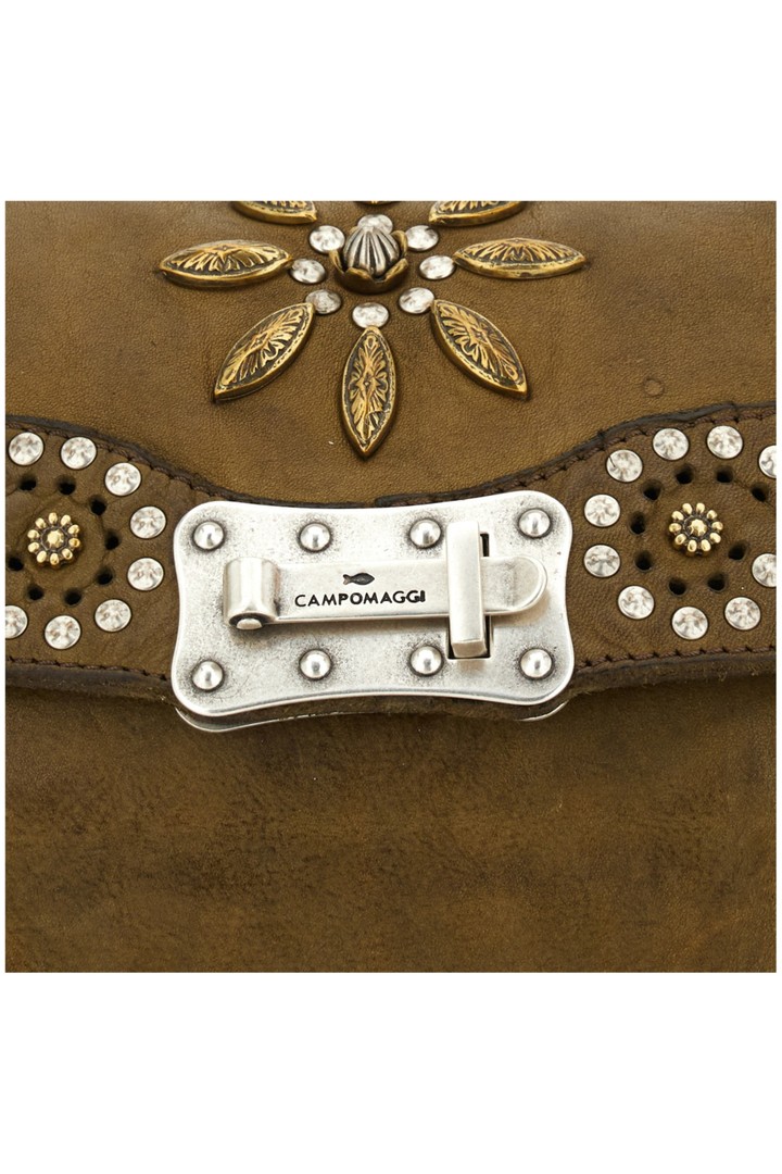 Siena Crossbody Bag "AGNESE" in garment-dyed cowhide leather with studs and drilling-Military