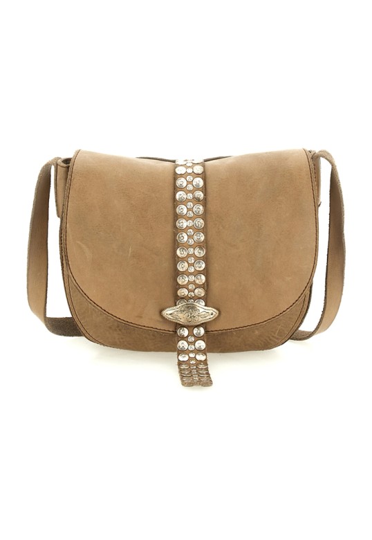 Pistoia Crossbody Bag "LINDA" in garment-dyed cowhide leather with studs-Ice