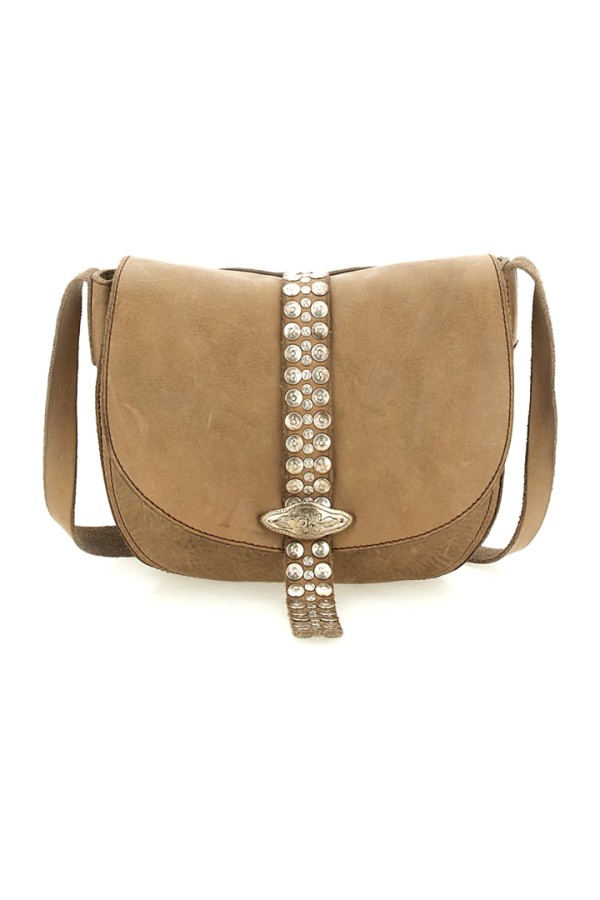 Pistoia Crossbody Bag "LINDA" in garment-dyed cowhide leather with studs-Ice