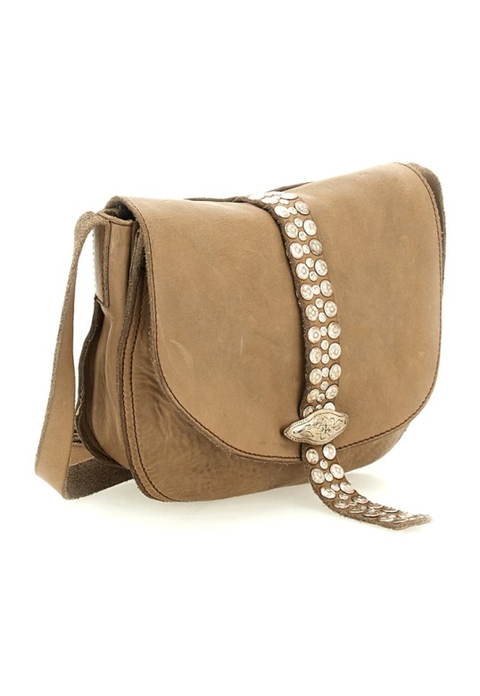 Pistoia Crossbody Bag "LINDA" in garment-dyed cowhide leather with studs-Ice