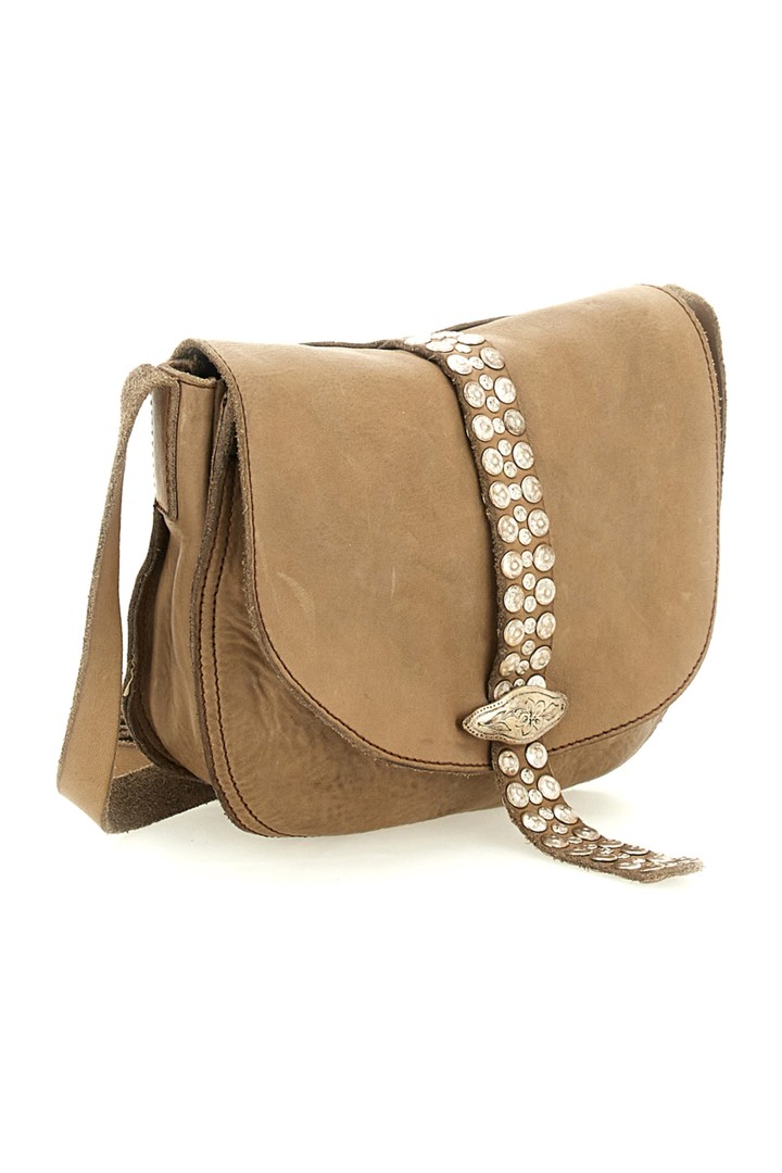 Pistoia Crossbody Bag "LINDA" in garment-dyed cowhide leather with studs-Ice