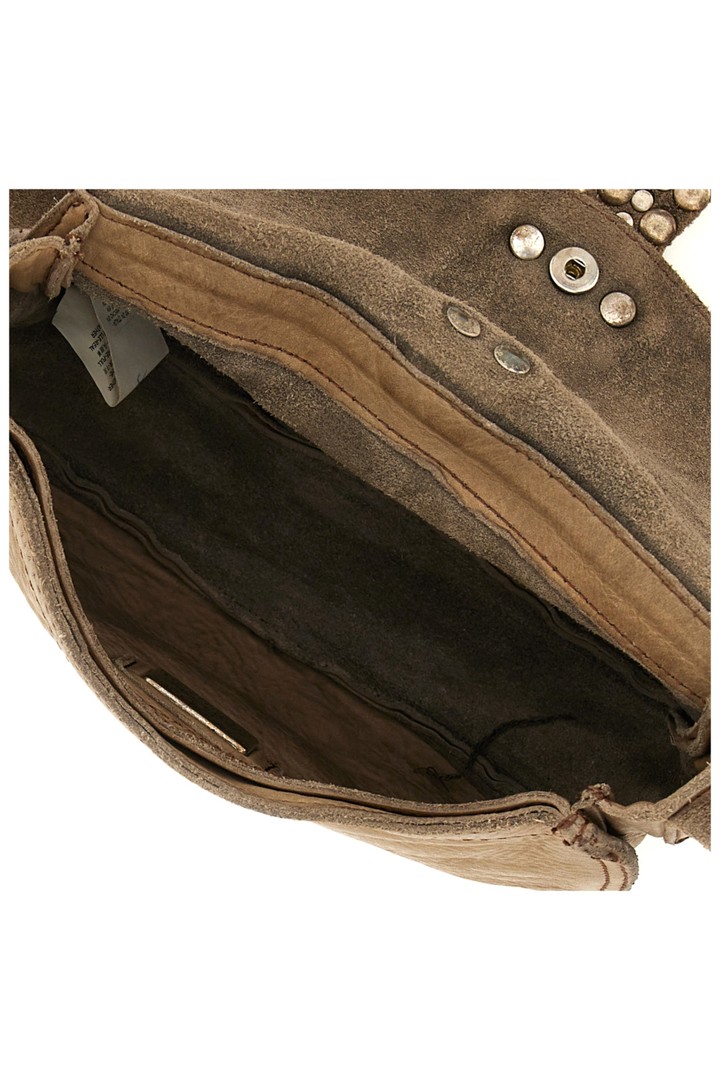 Pistoia Crossbody Bag "LINDA" in garment-dyed cowhide leather with studs-Ice