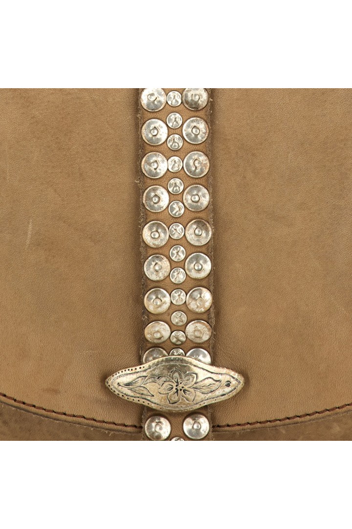 Pistoia Crossbody Bag "LINDA" in garment-dyed cowhide leather with studs-Ice