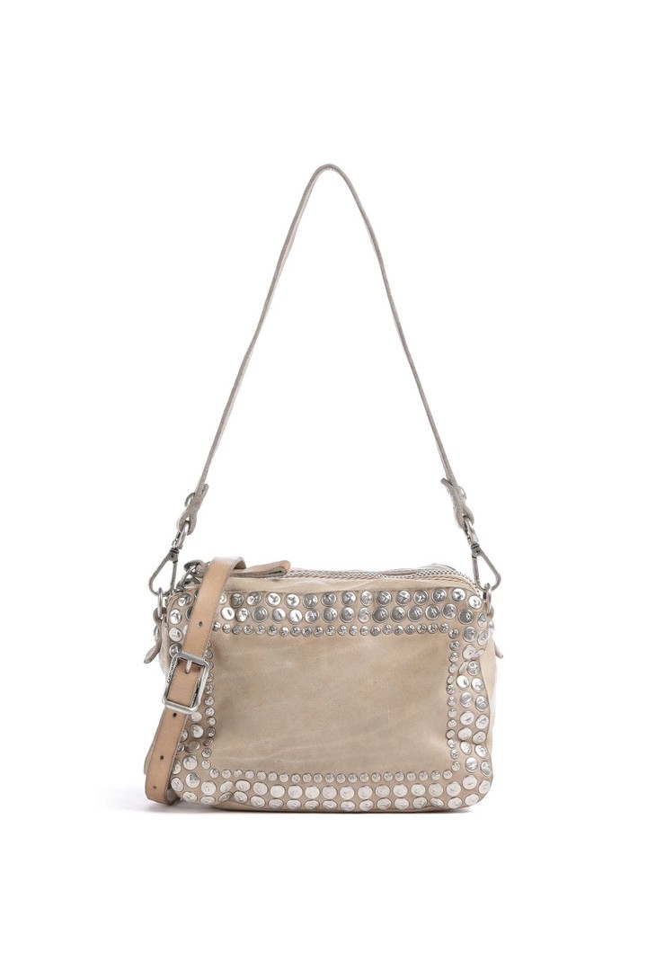 Orchidea Crossbody Bag "ORCHIDEA" in garment-dyed cowhide leather with studs Ice