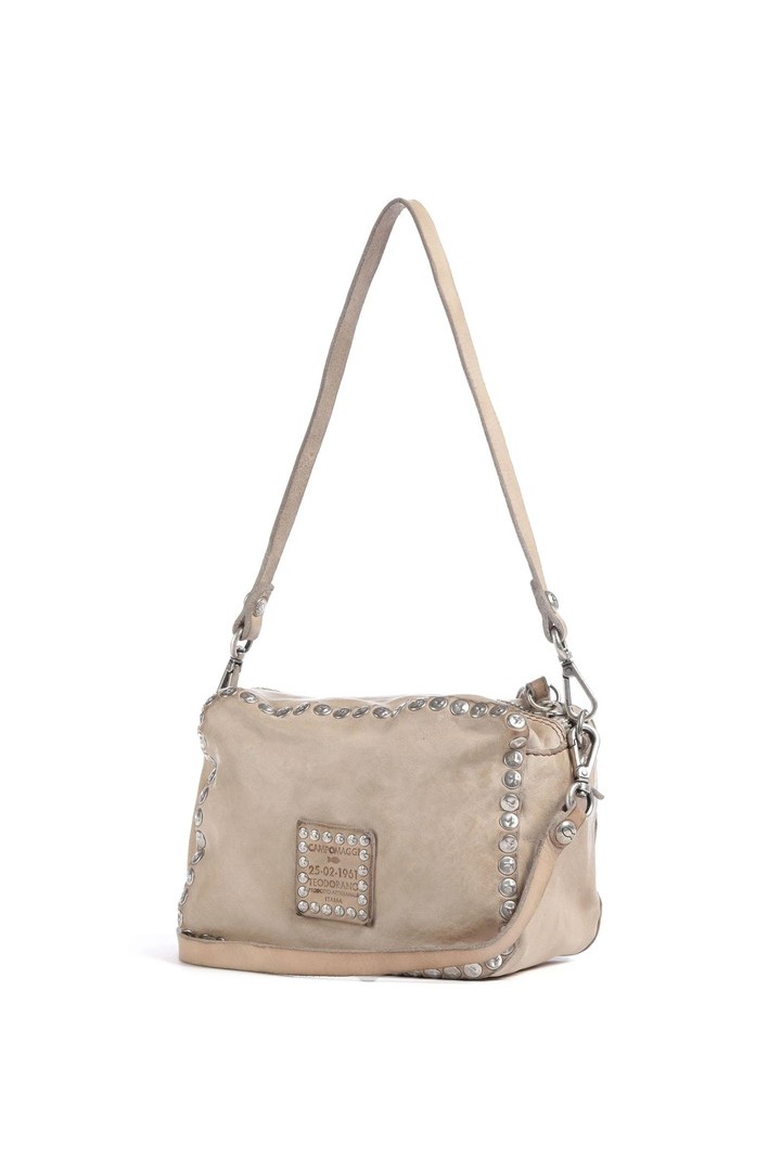 Orchidea Crossbody Bag "ORCHIDEA" in garment-dyed cowhide leather with studs Ice