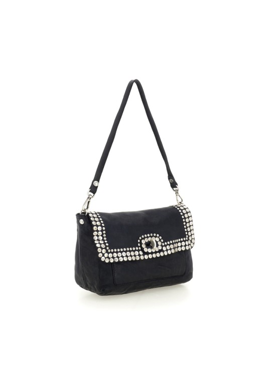 Orchidea Crossbody Bag "ORCHIDEA" in garment-dyed cowhide leather with studs Blue