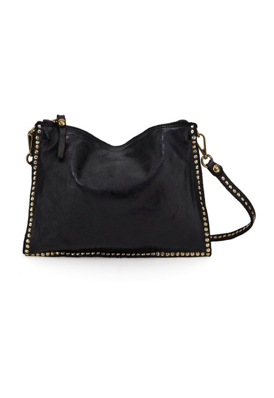 KURA Cross-body bag  in black leather with rivets