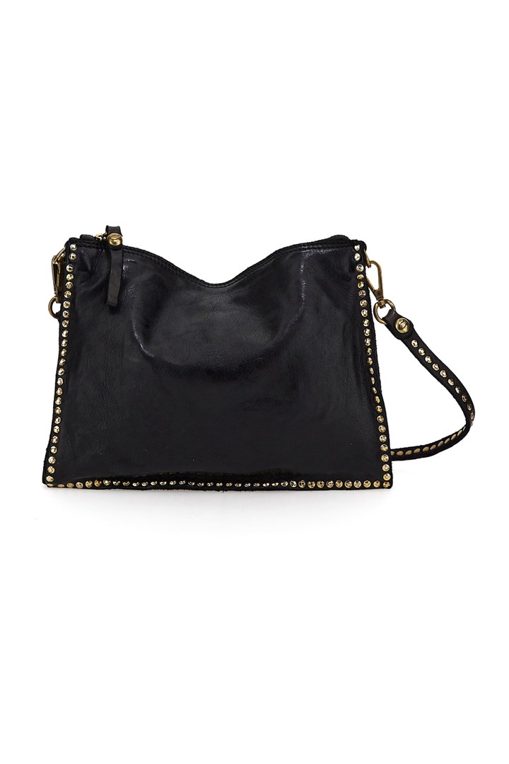 KURA Cross-body bag  in black leather with rivets