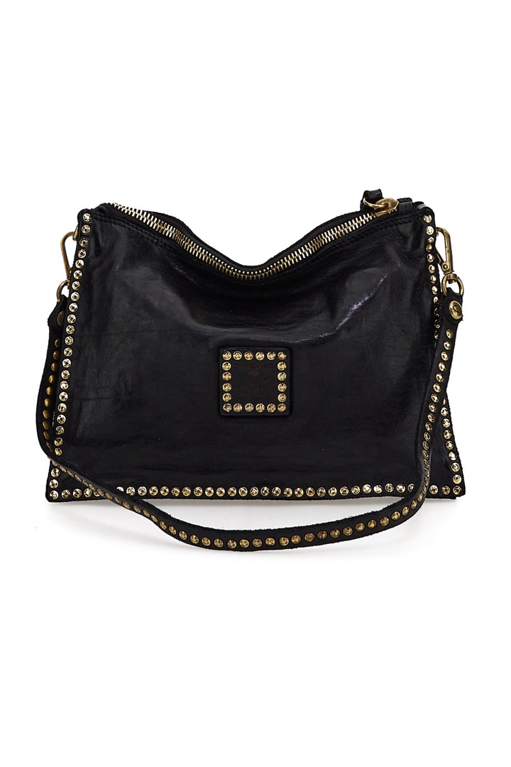 KURA Cross-body bag  in black leather with rivets