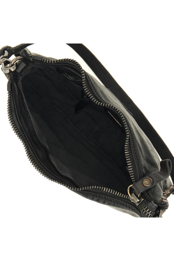 Montepulciano Crossbody Bag "EVA" in garment-dyed cowhide leather with rhinestones Black and Strass Black