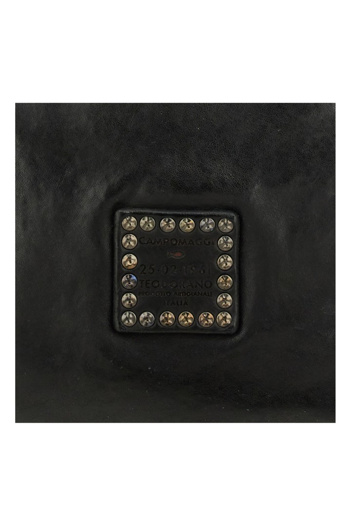 Montepulciano Crossbody Bag "EVA" in garment-dyed cowhide leather with rhinestones Black and Strass Black