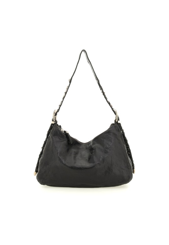 Cefalù Shoulder Bag "Giuliana" in garment-dyed cowhide leathers with studs and rhinestones