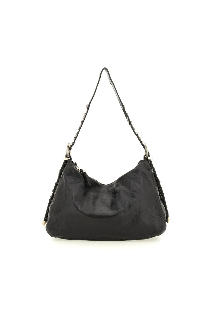 Cefalù Shoulder Bag "Giuliana" in garment-dyed cowhide leathers with studs and rhinestones