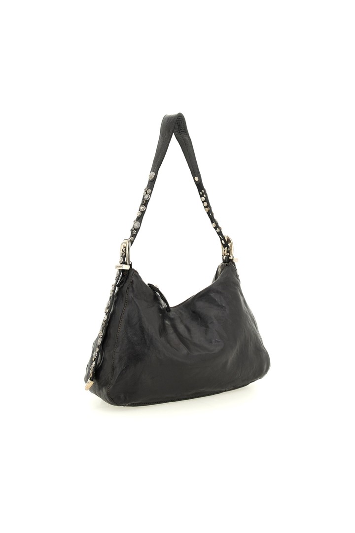 Cefalù Shoulder Bag "Giuliana" in garment-dyed cowhide leathers with studs and rhinestones