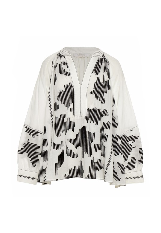SELUNA BLACK-WHITE EMBROIDERY BLOUSE