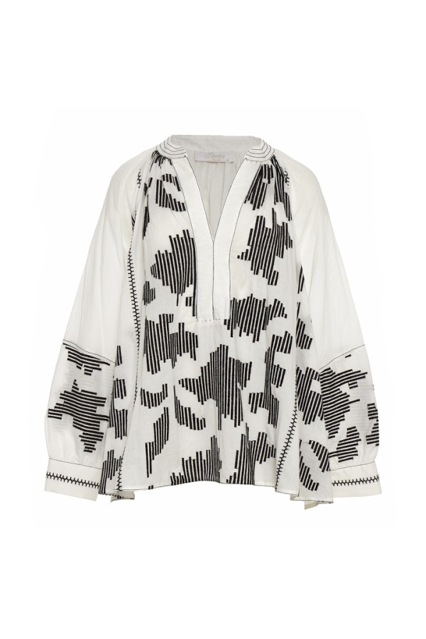 SELUNA BLACK-WHITE EMBROIDERY BLOUSE