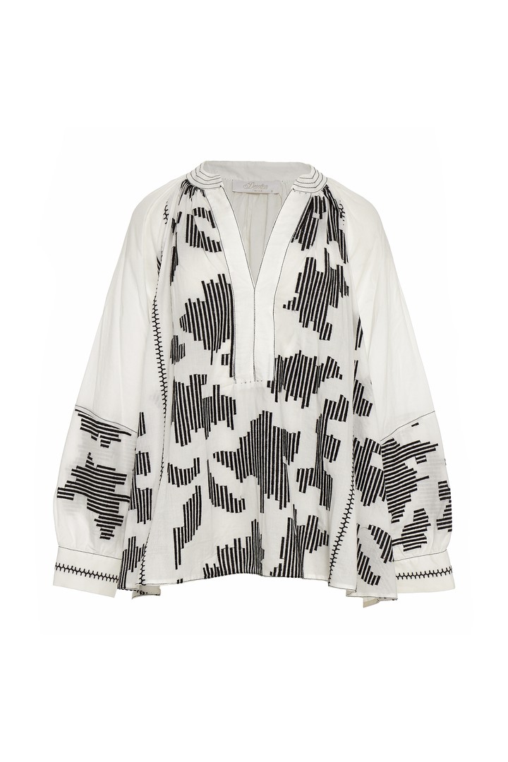 SELUNA BLACK-WHITE EMBROIDERY BLOUSE