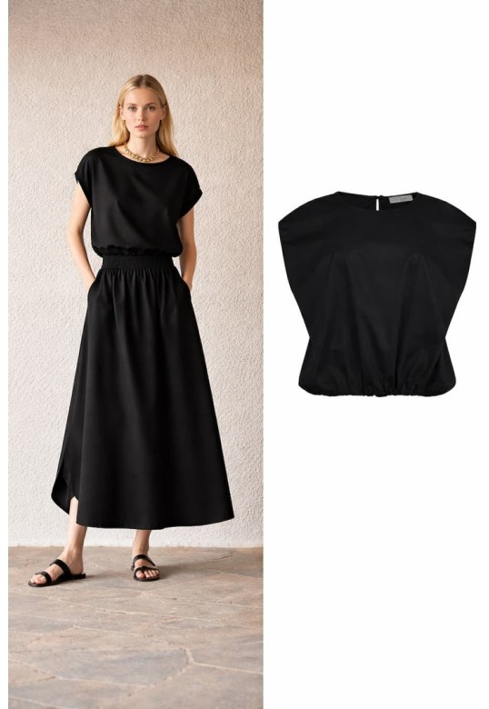 ELAN CROP POPLIN BLOUSE BLACK