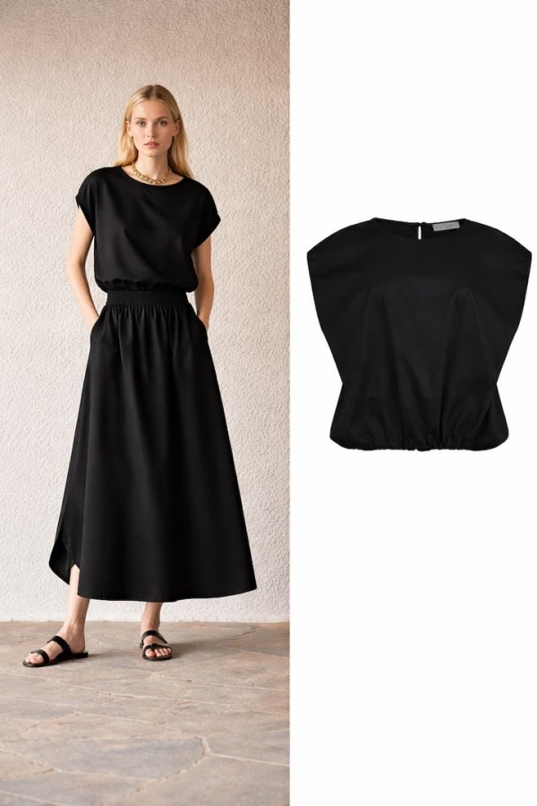 ELAN CROP POPLIN BLOUSE BLACK