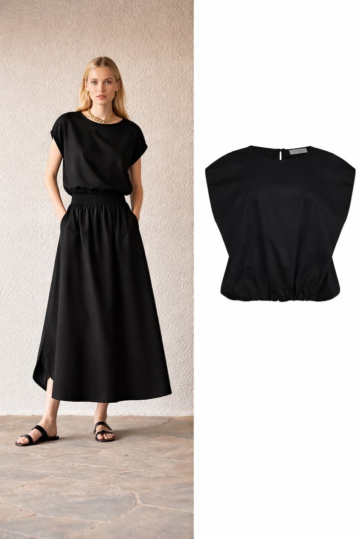 ELAN CROP POPLIN BLOUSE BLACK