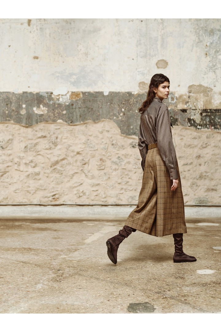MARCELLE plaid Zip Culotte Brown