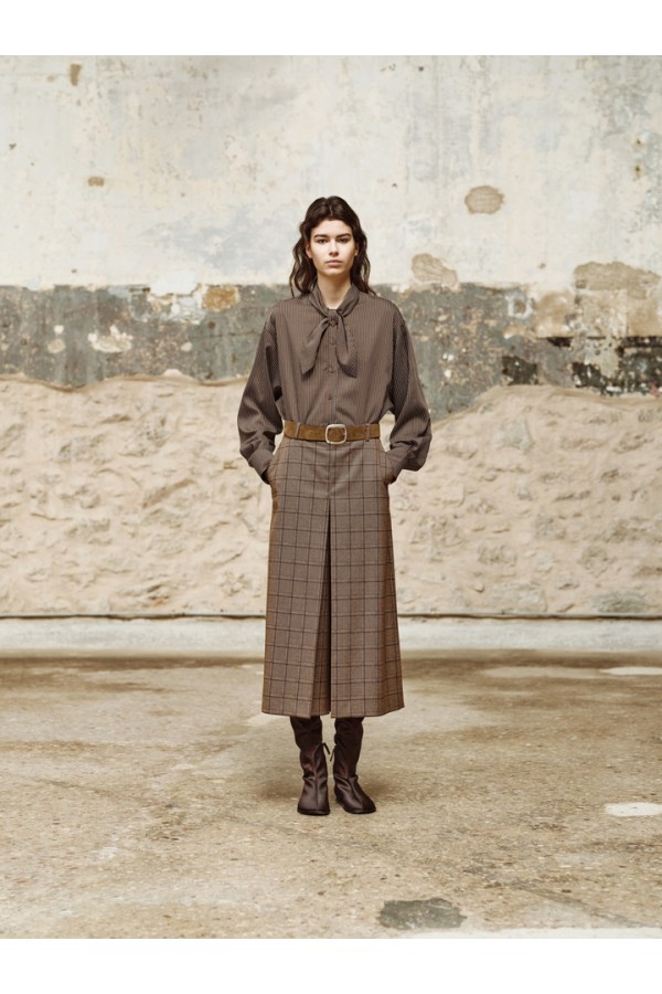 MARCELLE plaid Zip Culotte Brown