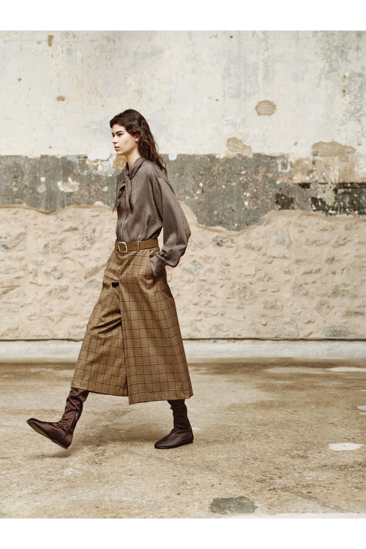 MARCELLE plaid Zip Culotte Brown