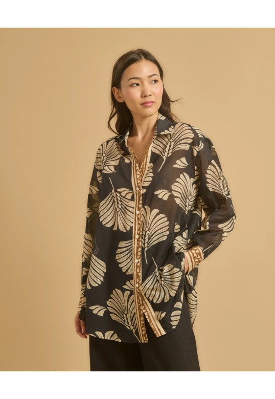 CENTIA SHIRT BLACK CAMEL ECRU