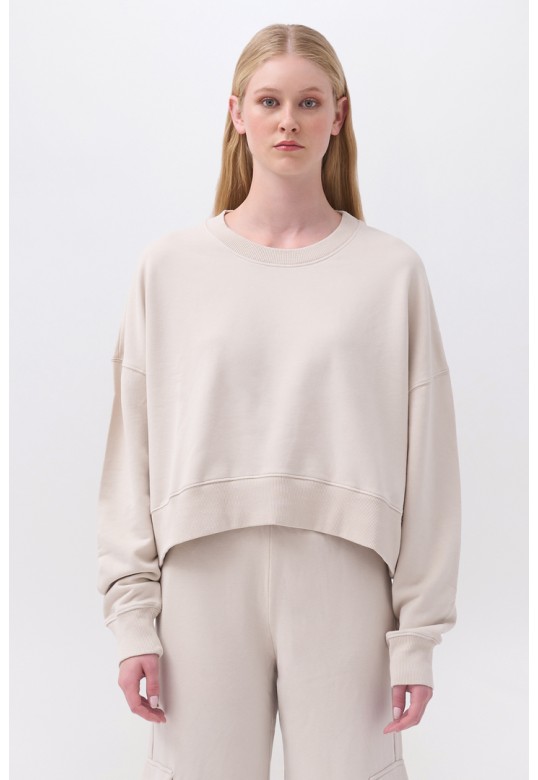 U-Neck Sweatshirt with Side Openings Chalk