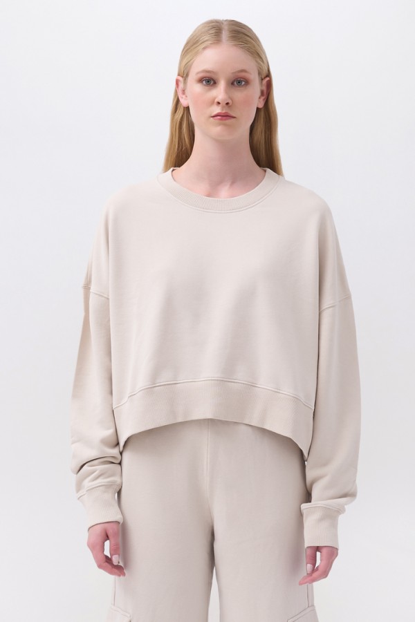 U-Neck Sweatshirt with Side Openings Chalk