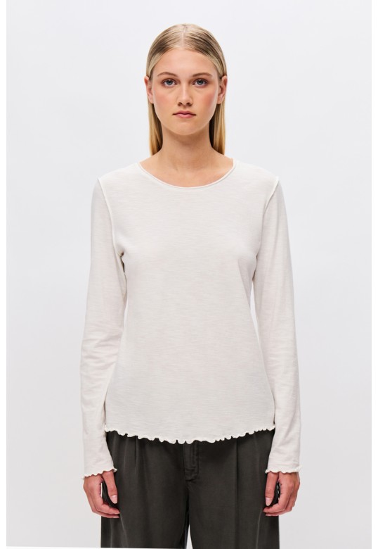 Long sleeve Top with Raw Cut Details white