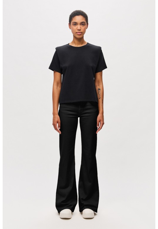 Mid Rise Denim Flared Trousers Black