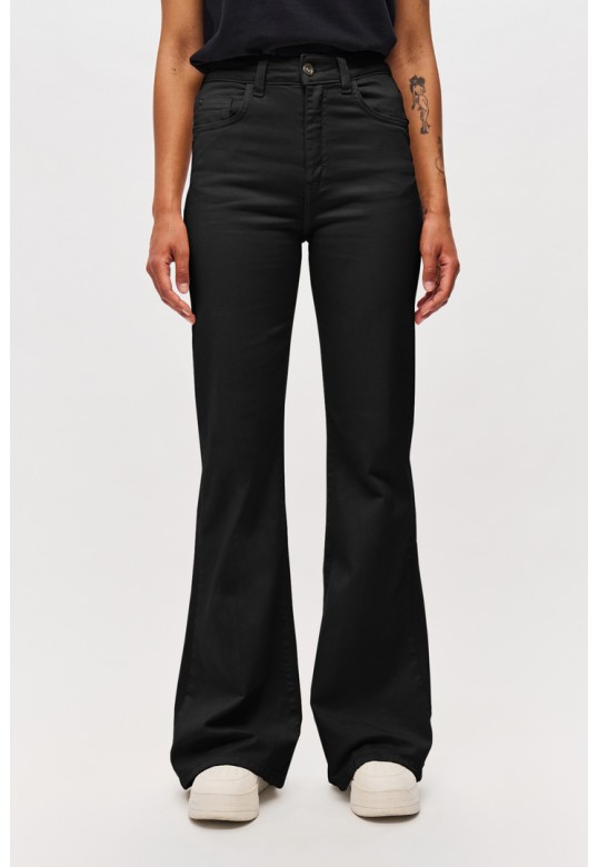 Mid Rise Denim Flared Trousers Black