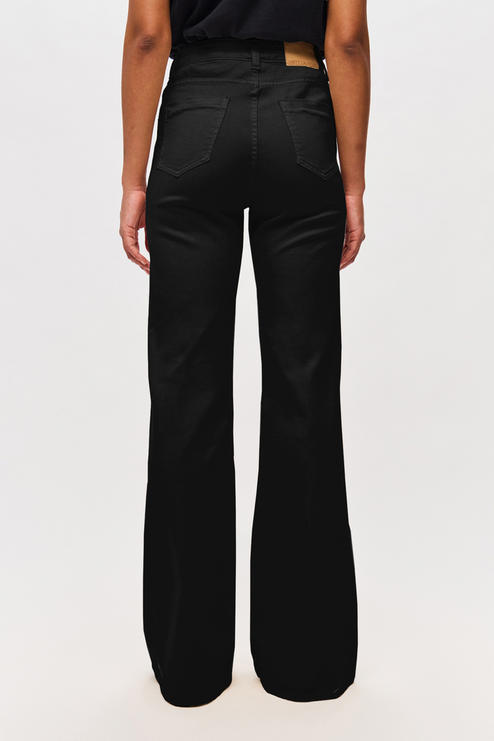 Mid Rise Denim Flared Trousers Black