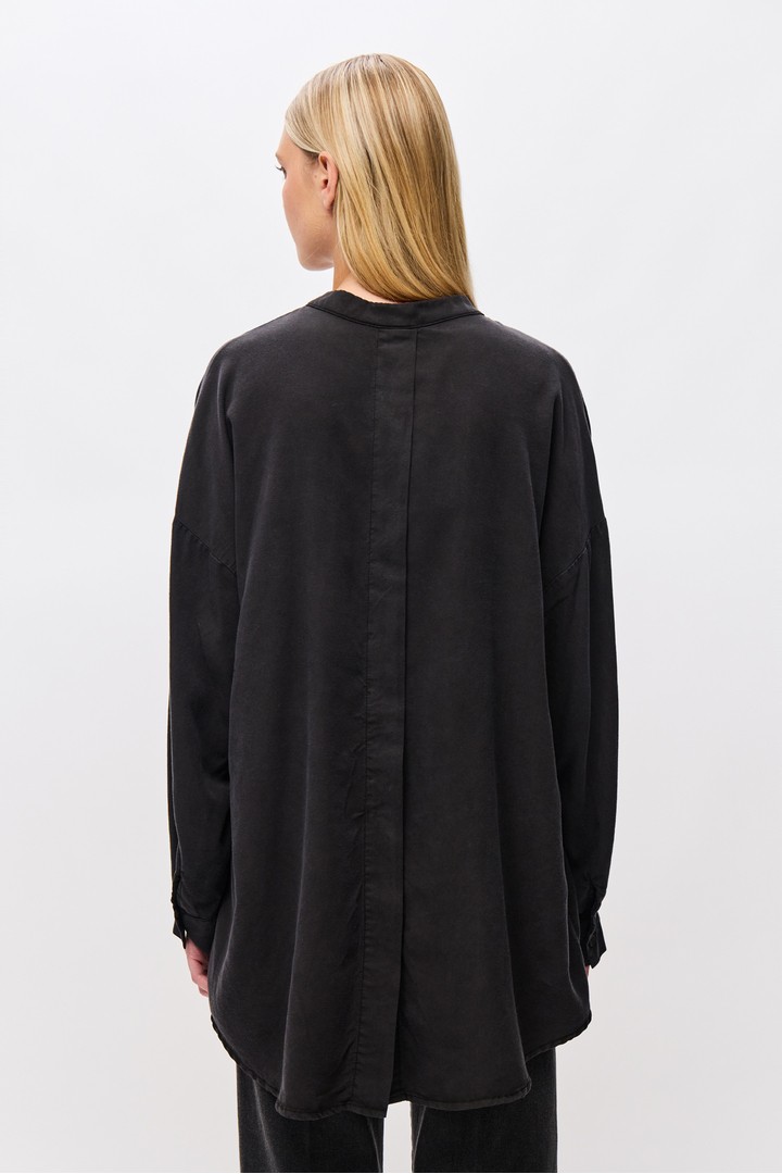 Oversized Tunic Shirt with Mao Collar black