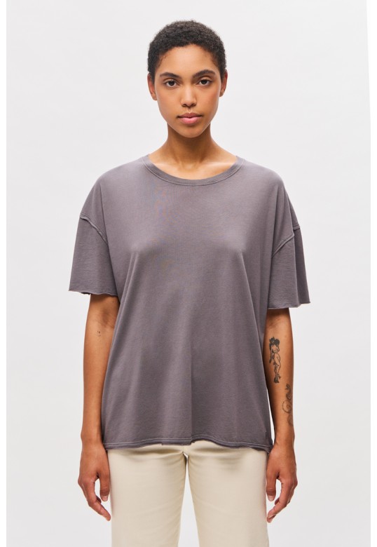 Oversized T-Shirt with Raw Cut Edges graphite