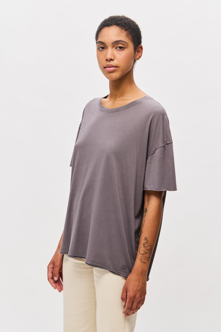 Oversized T-Shirt with Raw Cut Edges graphite