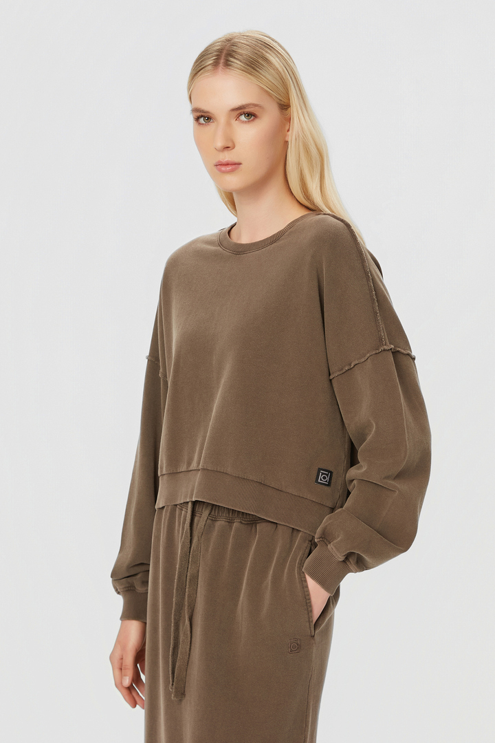 Asymmetric Crewneck with Rib Details Vintage Mocha