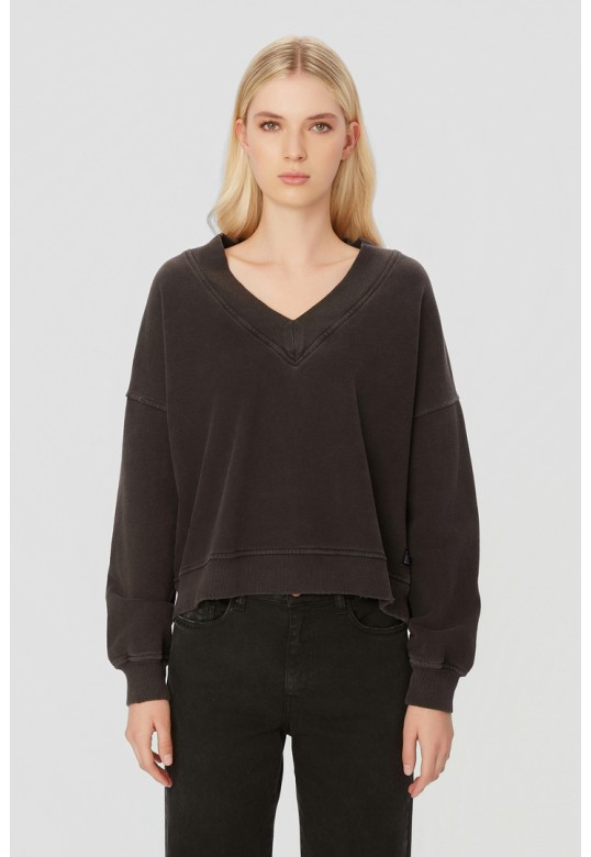 RELAXED V-NECK CREWNECK VINTAGE BLACK