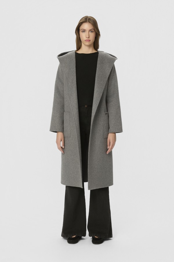 HOODED COAT DARK GREY MELANGE